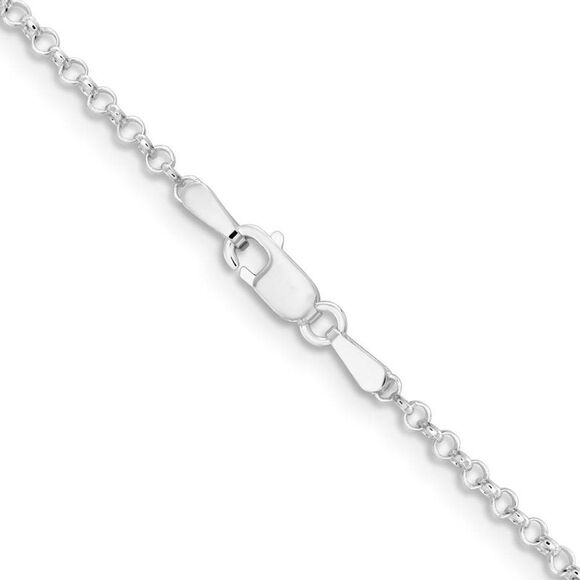 2mm Rhodium Plated Sterling Silver Solid Rolo Chain Necklace, 24 Inch - Picture 2 of 5
